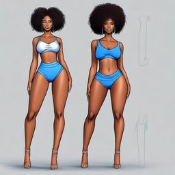 Create an image of a Black African woman with slim body, thick legs, curvy ass, short hair, and blue eyes