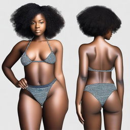 Generate an image of a young Black African woman with a slim body, thick legs, curvy ass, short hair, and blue eyes