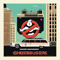 Create a Ghostbusters movie poster in the style of a 1970s Panavision film