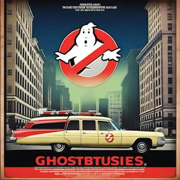 Create a Ghostbusters movie poster in the style of a 1970s Panavision film