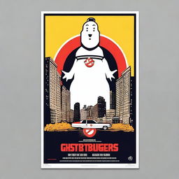 Create a Ghostbusters movie poster in the style of a 1970s Panavision film