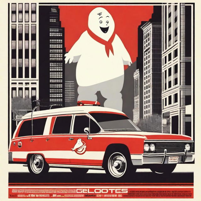 Create a Ghostbusters movie poster in the style of a 1970s Panavision film