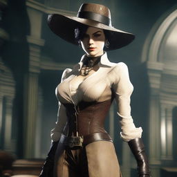 An image of Lady Dimitrescu, the character from Resident Evil, depicted in a tasteful and respectful manner, emphasizing her tall stature and imposing presence