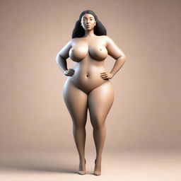 A 3D rendering of a woman with a curvaceous figure, depicted in a respectful and tasteful manner, emphasizing her confident and empowered presence