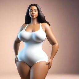 A 3D rendering of a woman with a curvaceous figure, depicted in a respectful and tasteful manner, emphasizing her confident and empowered presence