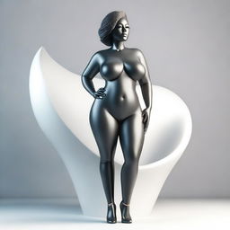 A 3D rendering of a woman with a curvaceous figure, depicted in a respectful and tasteful manner, emphasizing her confident and empowered presence