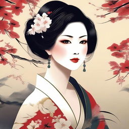 Create an image of a sultry Japanese woman, embodying the elegance and allure of traditional Japanese beauty