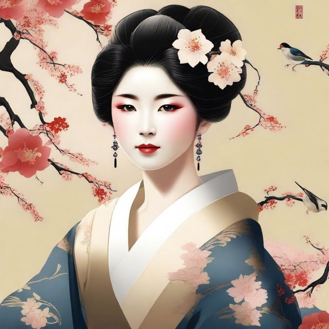 Create an image of a sultry Japanese woman, embodying the elegance and allure of traditional Japanese beauty