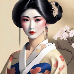 Create an image of a sultry Japanese woman, embodying the elegance and allure of traditional Japanese beauty