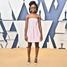 Generate an image of Marsai Martin, a 19-year-old actress, in a tasteful and elegant outfit that is not explicit or offensive