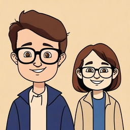 Generate an image of two people with brown hair in a cartoon style