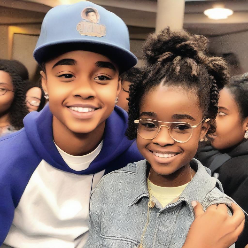 Generate an image of a 19-year-old Marsai Martin and Justin Bieber together