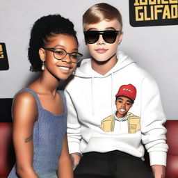 Generate an image of a 19-year-old Marsai Martin and Justin Bieber together