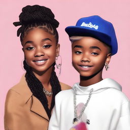 Generate an image of a 19-year-old Marsai Martin and Justin Bieber together