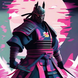 Generate an image of a samurai styled with Y2K aesthetics