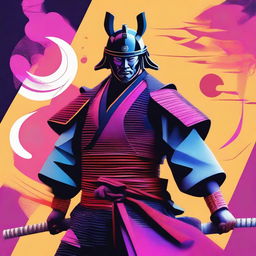 Generate an image of a samurai styled with Y2K aesthetics