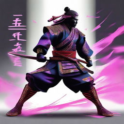 Generate an image of a samurai styled with Y2K aesthetics