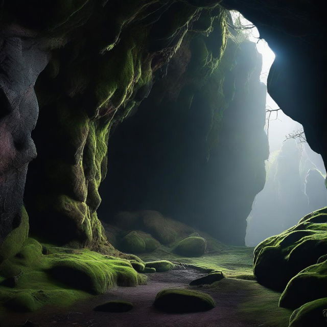 A large, dark, and mysterious cave