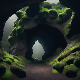 A large, dark, and mysterious cave