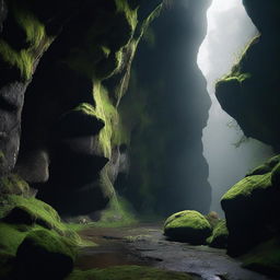 A large, dark, and mysterious cave