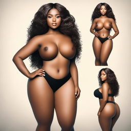 Create an image of a black woman with a cute face, big breasts, and long hair