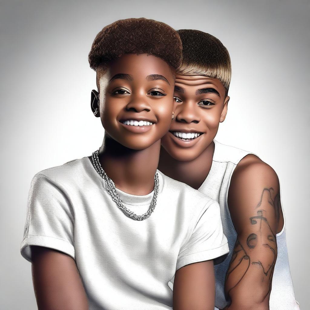 Generate a photorealistic image of a 19-year-old Marsai Martin and Justin Bieber