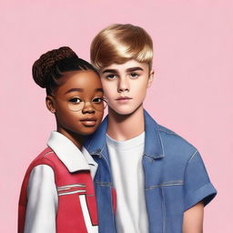 Generate a photorealistic image of a 19-year-old Marsai Martin and Justin Bieber