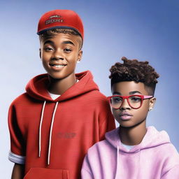 Generate a photorealistic image of a 19-year-old Marsai Martin and a 29-year-old Justin Bieber