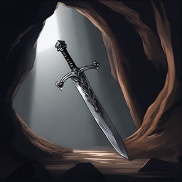 A sharp, gleaming sword is firmly planted in the ground