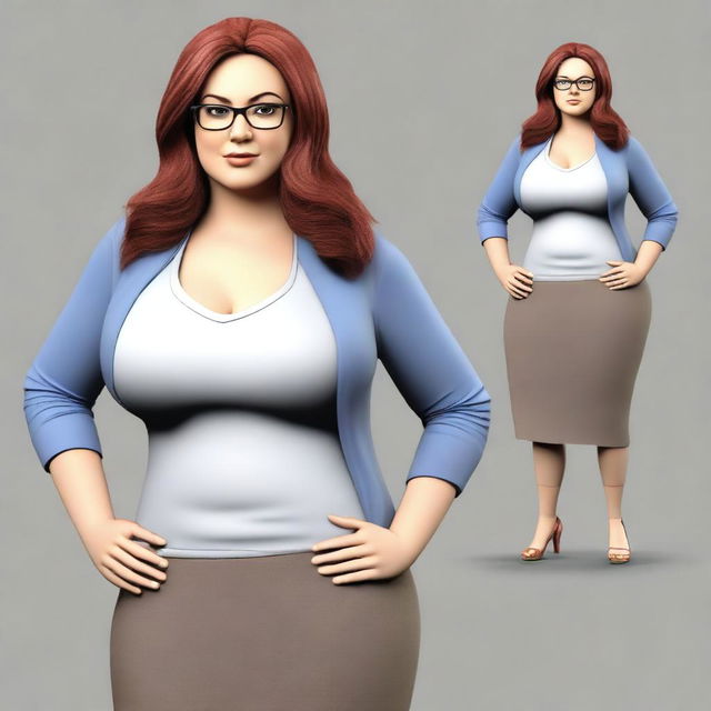 Generate a realistic image of a curvy teacher who appears to be in a state of brainwashing