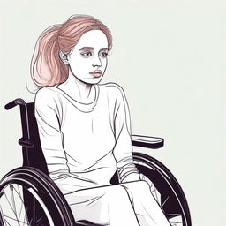 Generate an image of a heartbroken light-skinned girl in a wheelchair