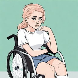 Generate an image of a heartbroken light-skinned girl in a wheelchair