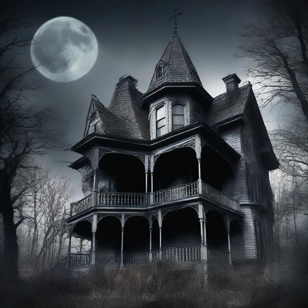 Generate a movie poster featuring a haunted house