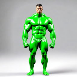 Generate an image of a muscular, green-bodied man.