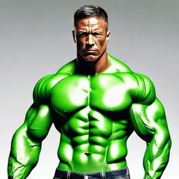 Generate an image of a muscular, green-bodied man.