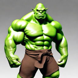 Generate an image of a muscular, green-bodied handsome ogre.