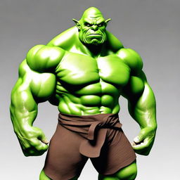 Generate an image of a muscular, green-bodied handsome ogre.