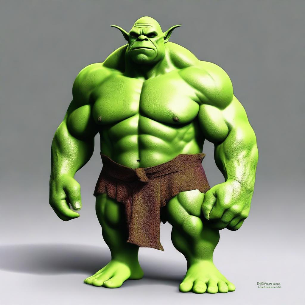 Generate an image of a muscular, green-bodied handsome ogre.