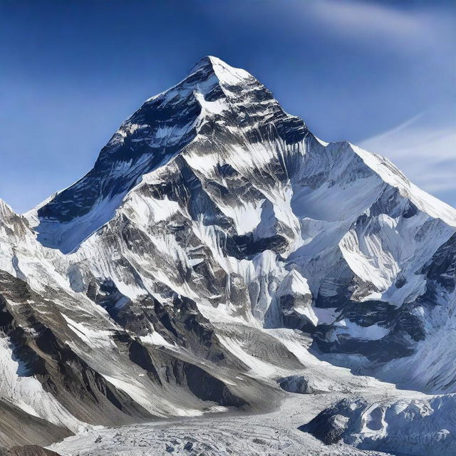 Generate a detailed and visually stunning image of Mount Everest, the highest peak in the world, located in Nepal