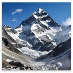 Generate a detailed and visually stunning image of Mount Everest, the highest peak in the world, located in Nepal