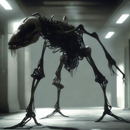 An image of a grotesque creature with large teeth, long limbs, and a skeletal body