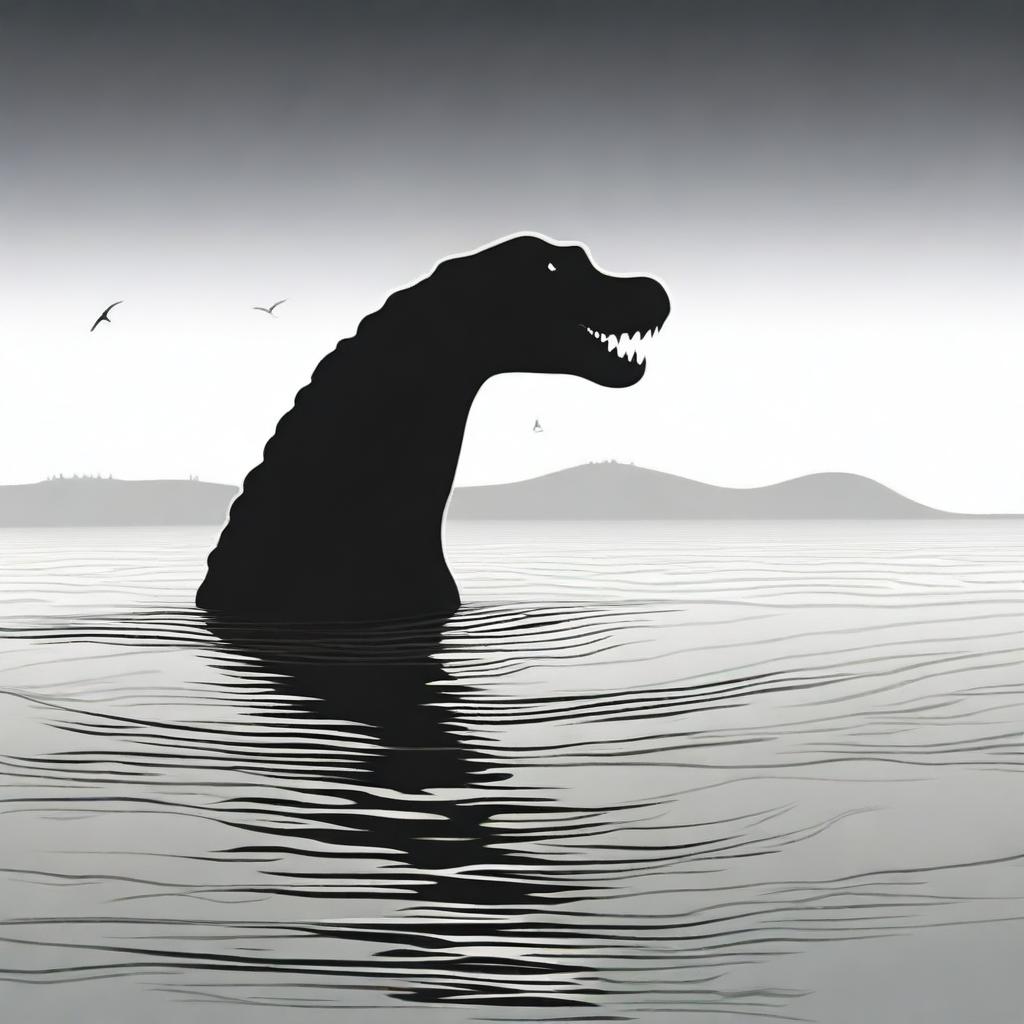 Generate an image depicting the terror of the Loch Ness monster, lurking beneath the dark waves of the Scottish lake