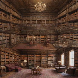 Collage of vintage reading rooms, antique libraries with old-world charm, and a collection of rare, illustrious books with gilded edges and intricate bindings.