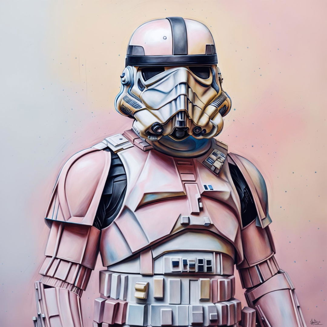 A pastel art piece featuring a Star Wars Storm Trooper, composed of soft, calming colors.