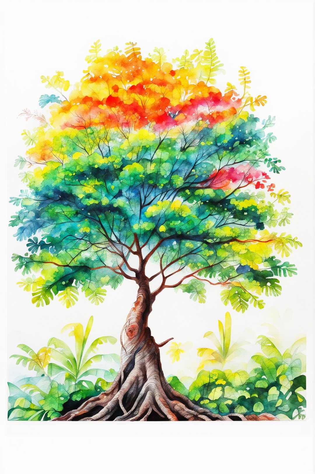 This is a request for a unique watercolour painting of a different tree, set against the backdrop of a stunning sunrise.