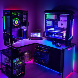 A budget-friendly gamer's room, featuring a sturdy study table, various gaming accessories, and vibrant RGB lighting.