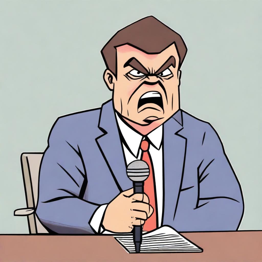 Generate an image of an angry reporter