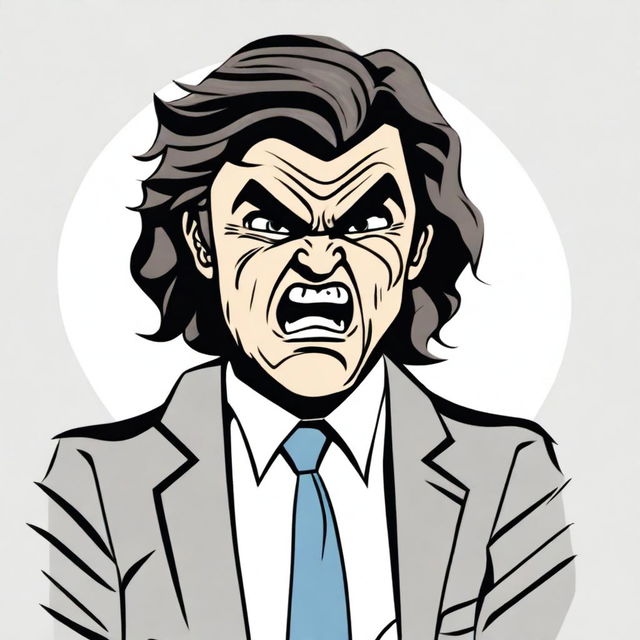 Generate an image of an angry reporter