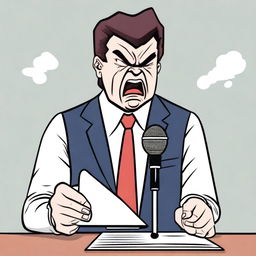 Generate an image of an angry reporter