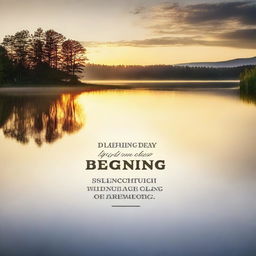 Create an inspirational image featuring a sunrise over a serene lake, with a quote saying 'Every day is a new beginning'.